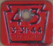 Close-up of 1943 renewal tab