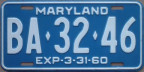1960	 Maryland passenger car plate