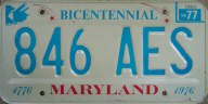 Maryland optional Bicentennial plate