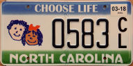 North Carolina Choose Life specialty plate