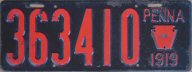 1919 Pennsylvania passenger car plate