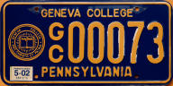2002 Geneva College org plate