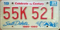 South Dakota 1889-1989 with sticker
