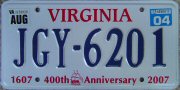 Virginia 400th Anniversary, red state name