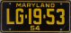 toy 1954 Maryland plate